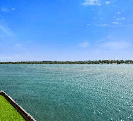 Open water bay with distant shoreline