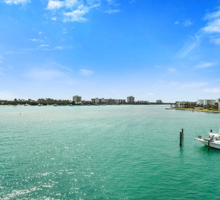 Bay with boats and shoreline buildings
